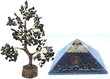 Vibesle שחור טורמילן בונסאי עץ אבן חן ופירמידה אורגונה | פנג שואי עיצוב בודהה חדר בונסאי שולחן
